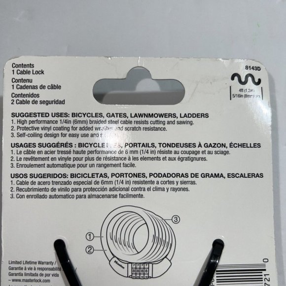 Master Lock 8143D Combination Cable Lock 4' (1.2m)x5/16" (8mm) Black ~ NEW - Picture 3 of 7